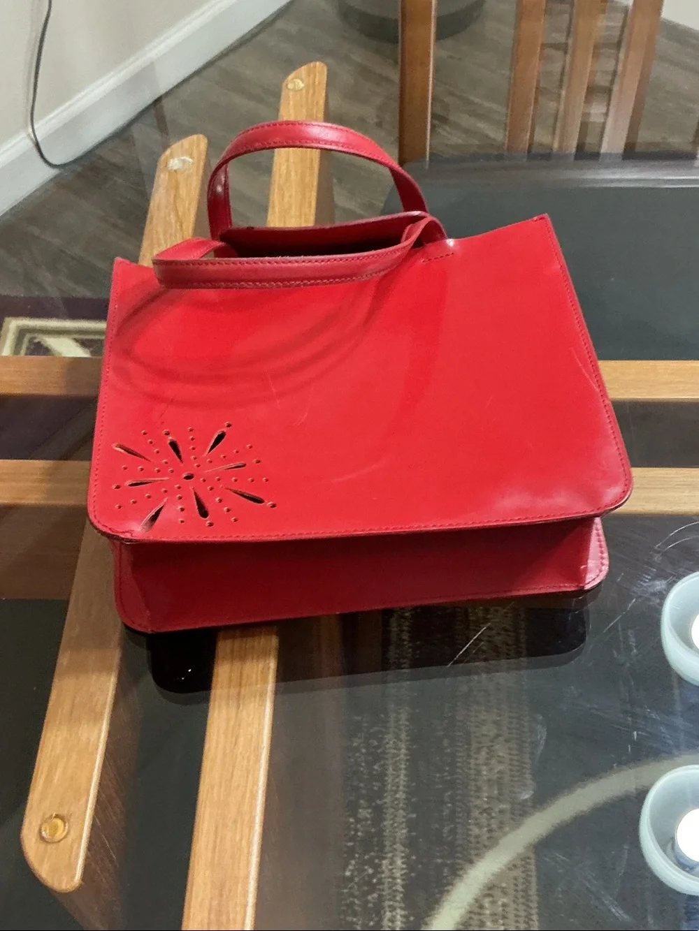 Ralph Lauren Red Top-Handle Satchel with Cutout Detail